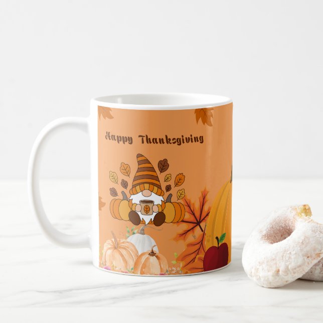 Taza De Café Happy Thanksgiving Gnome Pumpkin Art (Con donut)