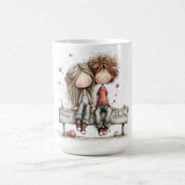 Taza De Café  Happy Valentine Bench Illustration
