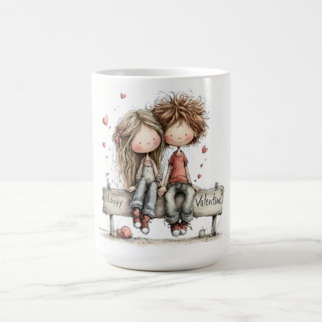 Taza De Café  Happy Valentine Bench Illustration (Centro)