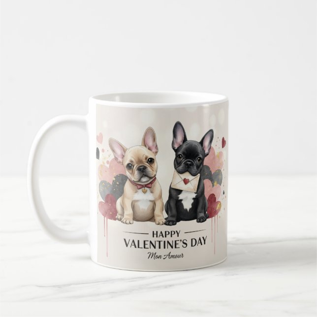 Taza De Café Happy Valentine’s Day French Bulldog Mug – Cute (Izquierda)