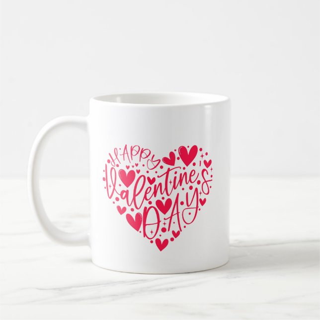 Taza De Café Happy Valentine’s Day Heart Lettering (Izquierda)