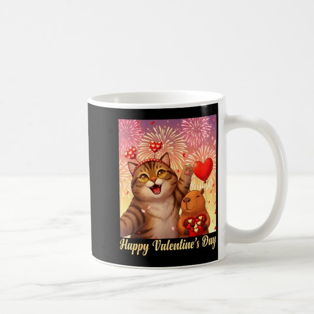Taza De Café Happy Valentines 2026 Cute Cat Capybara Party Art  (Derecha)