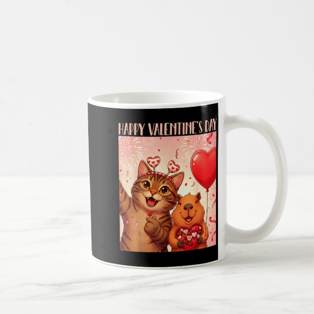 Taza De Café Happy Valentines 2026 Cute Cat Capybara Party Art  (Derecha)