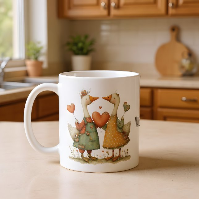 Taza De Café Happy Valentine's Day Charming Geese (Subido por el creador)