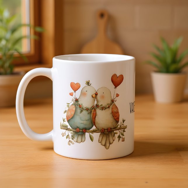 Taza De Café Happy Valentine's Day Charming Love Birds (Subido por el creador)