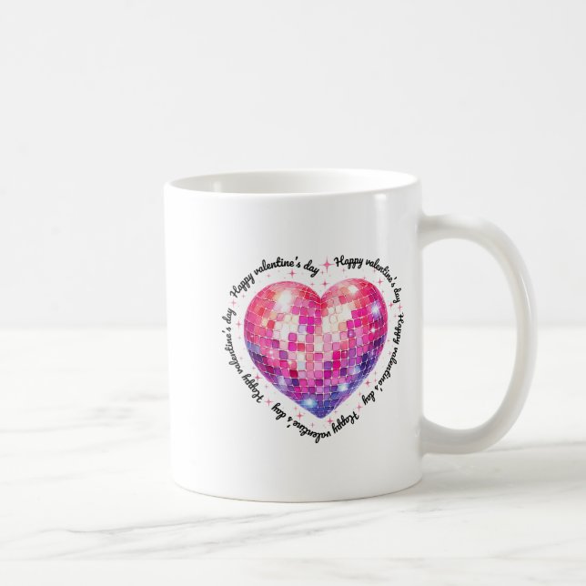 Taza De Café Happy Valentine's Day Coquette Nk Disco Ball Heart (Derecha)