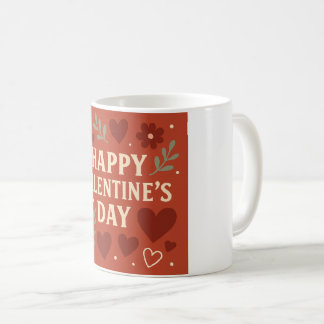Taza De Café Happy Valentine's Day Mug – Red Hearts & Floral Lo