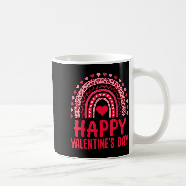 Taza De Café Happy Valentines Day Red Hearts Rainbow Leopard Wo (Derecha)