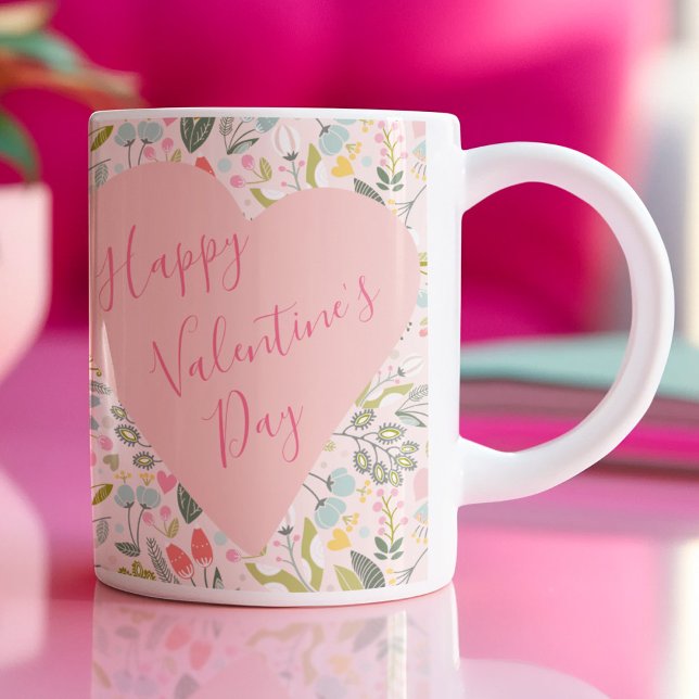 Taza De Café Happy Valentines Day script cute pink heart (Subido por el creador)