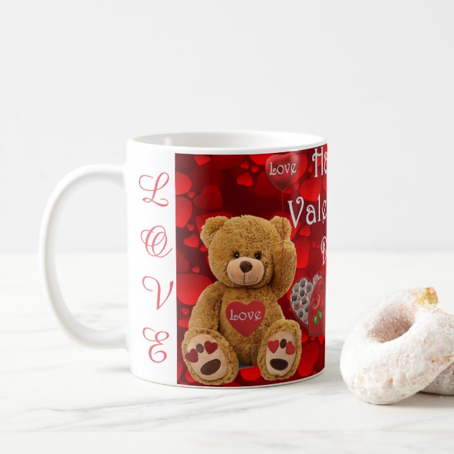 Taza De Café Happy Valentine's Day Teddy Bear Heart Cute (Con donut)
