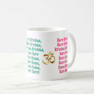 Taza De Café Hare Krishna Mantra Words Púrpura Rosa Verde azula