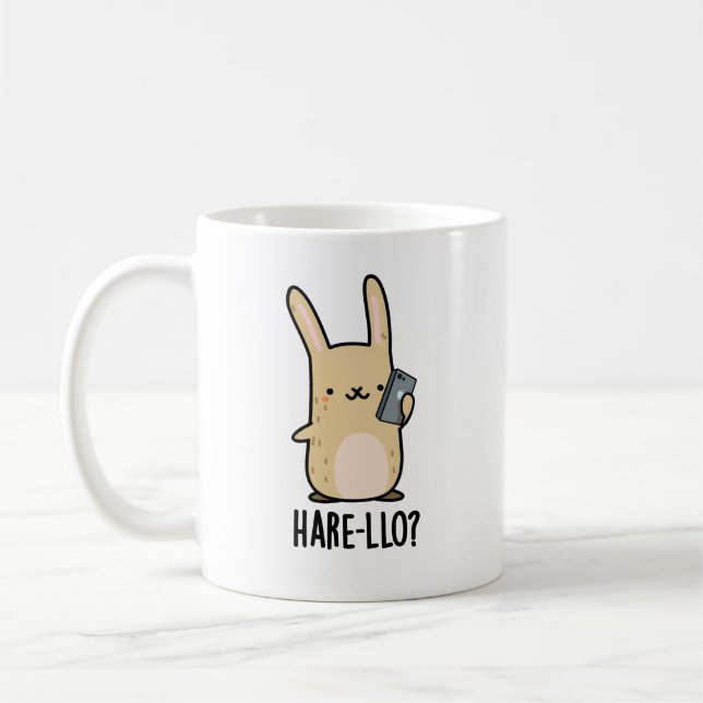 Taza De Café Hare-llo There Funny Hare Rabbit Pun (Izquierda)