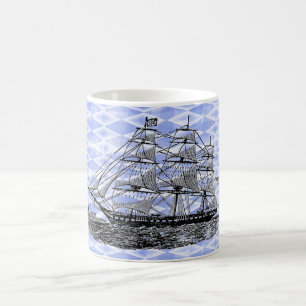 Taza De Café Harlequin azul de barco de época