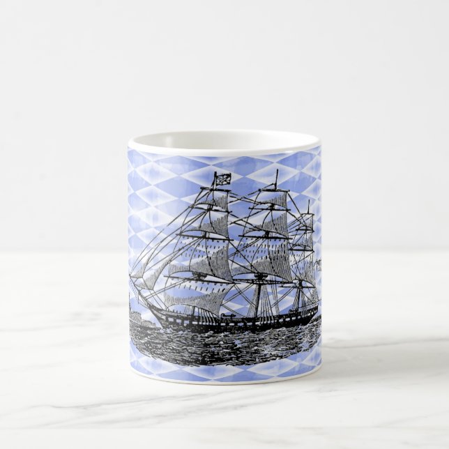 Taza De Café Harlequin azul de barco de época (Centro)
