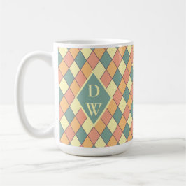 Taza De Café Harlequina diagonal de vintage en pasteles Monogra