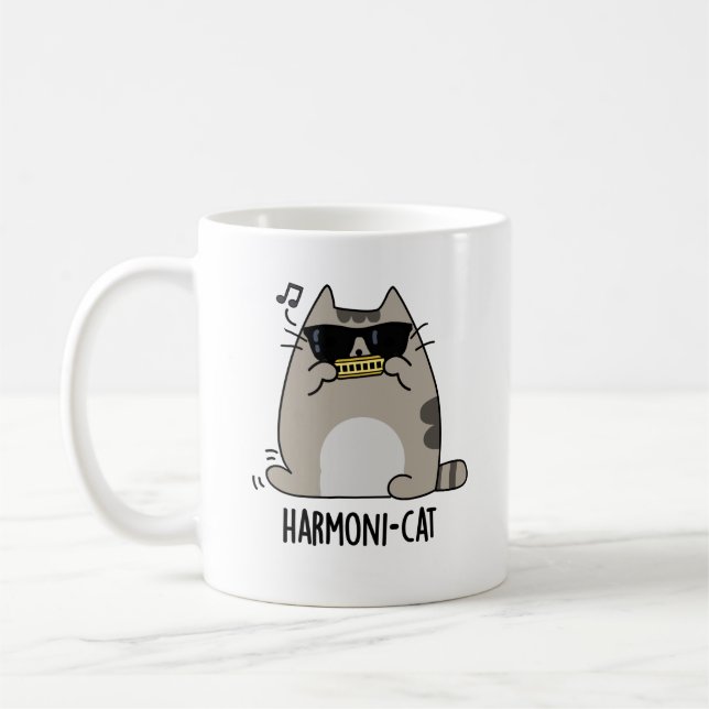 Taza De Café Harmoni-cat Funny Harmonica Cat Pun (Izquierda)