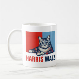 Taza De Café Harris Walz 2024 Obviamente gato azul rojo