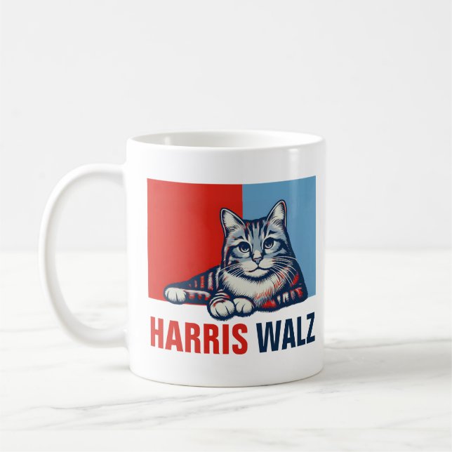 Taza De Café Harris Walz 2024 Obviamente gato azul rojo (Izquierda)