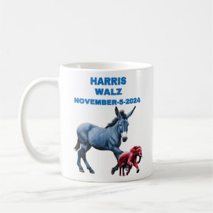 Taza De Café Harris/Walz, voto azul2 burro,elefante, elecciones