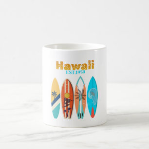 Taza De Café Hawái Vintage Est. 1959 Tablas de Surf Retro