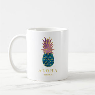 Taza De Café Hawaiana colorida de la piña y del oro de la