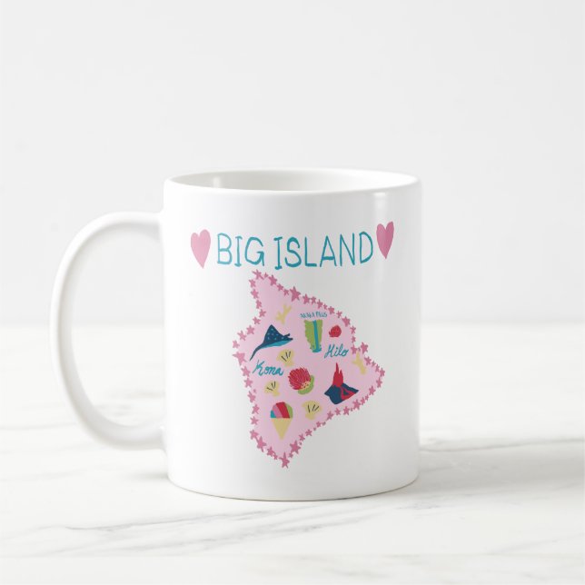 Taza De Café Hawaii Big Island Map Cute Pastel Illustration (Izquierda)
