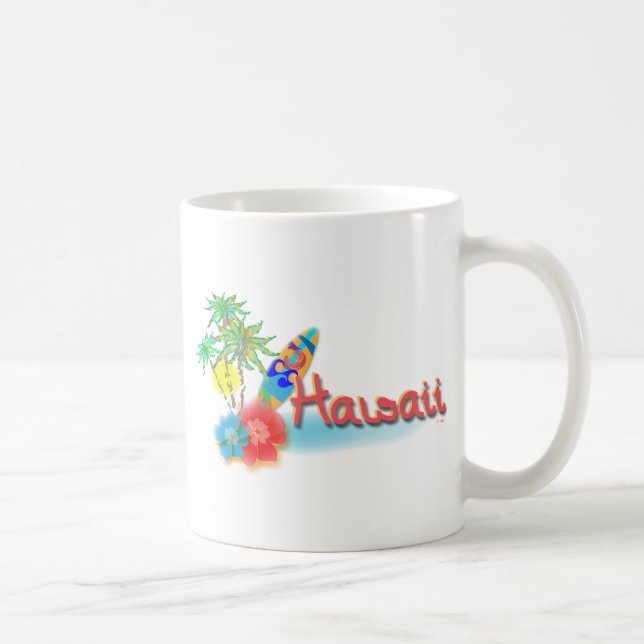 Taza De Café Hawaii con palmeras, flores y tablas de surf (Derecha)