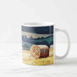 Taza De Café Haybales en el aceite de la ladera en lona