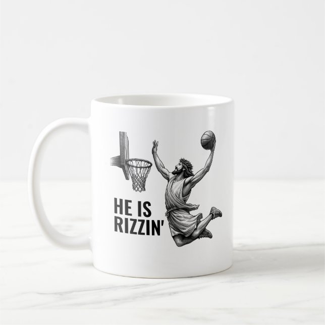 Taza De Café He is Rizzin - Basketball Jesus Funny Jesus Meme (Izquierda)