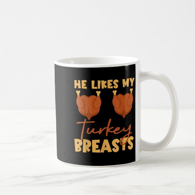 Taza De Café He Likes My Turkey Breasts Couple Matching Thanksg (Derecha)