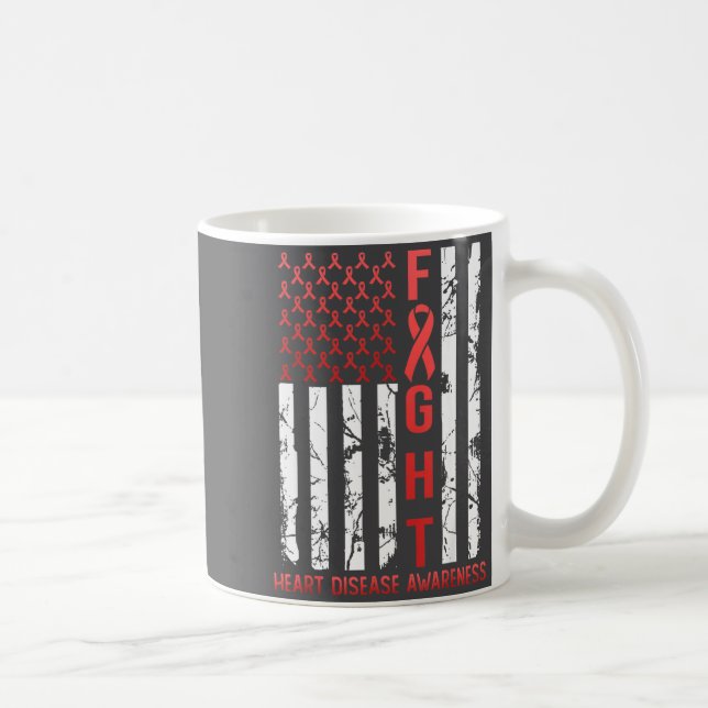 Taza De Café Heart Disease Awareness February Usa Flag Ribbon R (Derecha)
