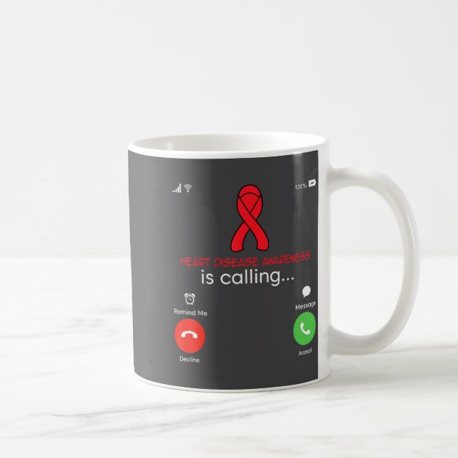 Taza De Café Heart Disease Awareness Red Ribbon Heart Attack Su (Derecha)