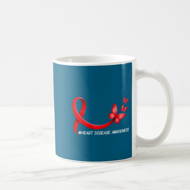 Taza De Café Heart Health Heart Disease Awareness Chd Red Ribbo (Derecha)