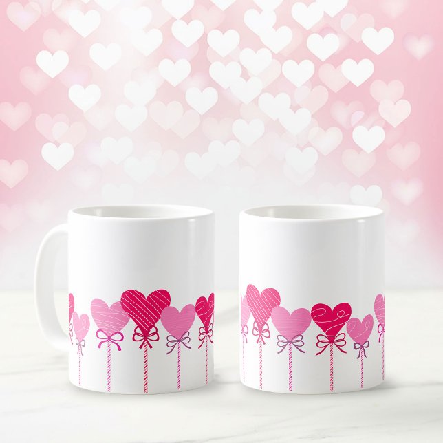 Taza De Café Heart Lollipop Border Coffee Mug (Valentine Mug With Lollipop Border)