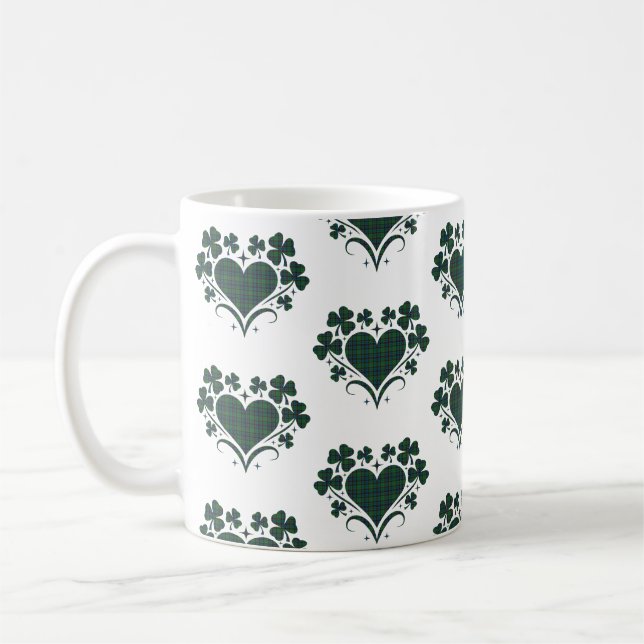 Taza De Café Heart Shamrock Plaid Blue Green Tartan Clover (Izquierda)