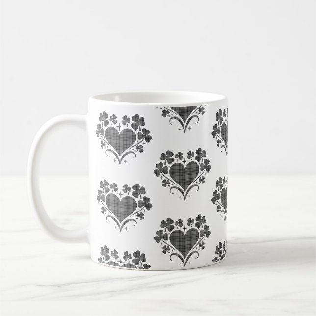 Taza De Café Heart Shamrock Plaid Gray Tartan Clover (Izquierda)