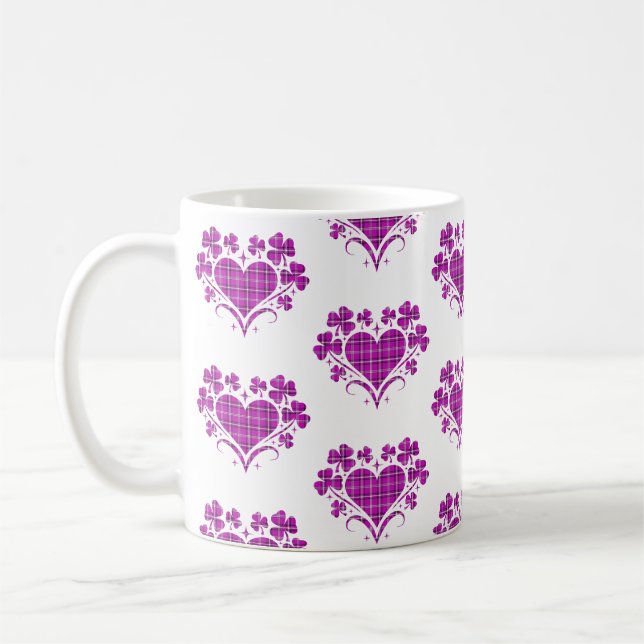 Taza De Café Heart Shamrock Plaid Pink Classic Clover (Izquierda)