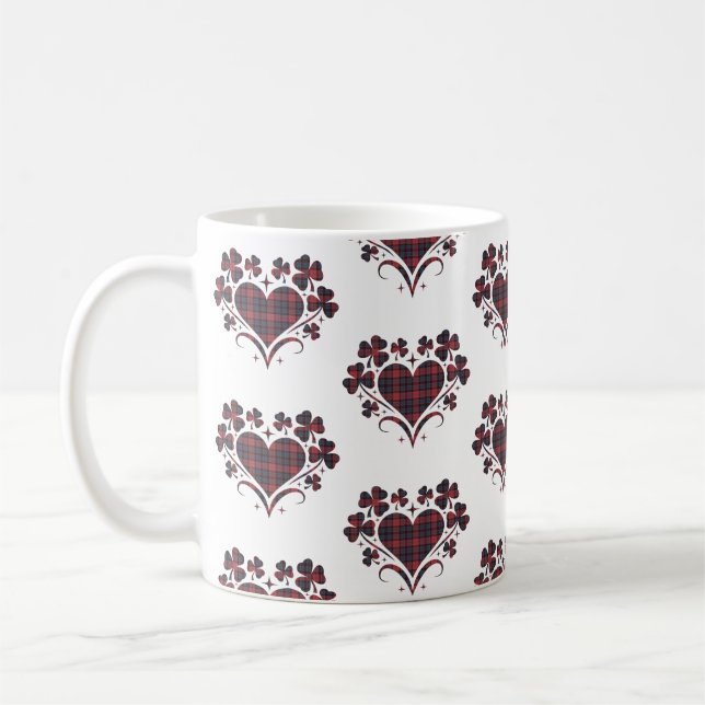 Taza De Café Heart Shamrock Plaid Red Blue Tartan Clover (Izquierda)