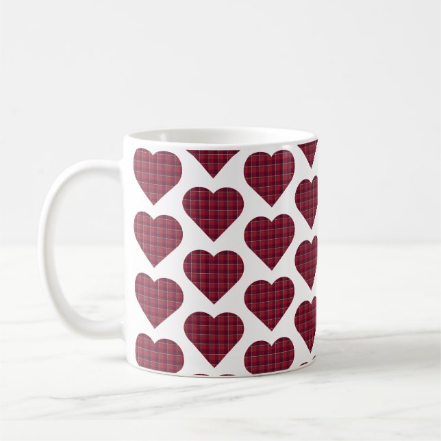 Taza De Café Heart Shaped Plaid Dark Red Burgundy (Izquierda)