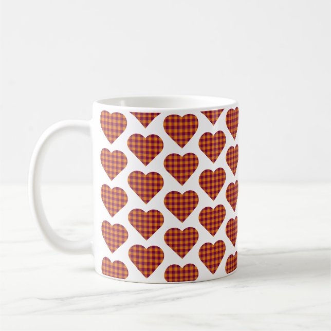 Taza De Café Heart Shaped Plaid Orange Maroon Burgundy (Izquierda)