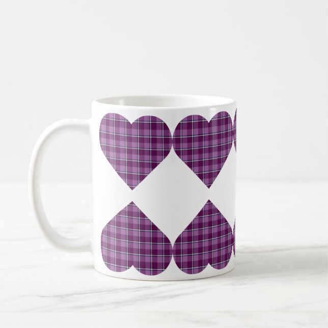 Taza De Café Heart Shaped Plaid Purple Pink (Izquierda)