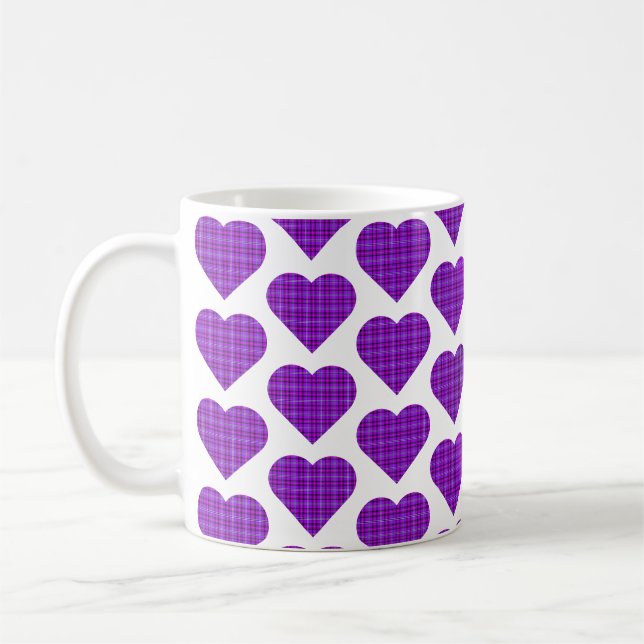 Taza De Café Heart Shaped Plaid Purple Pink Black (Izquierda)