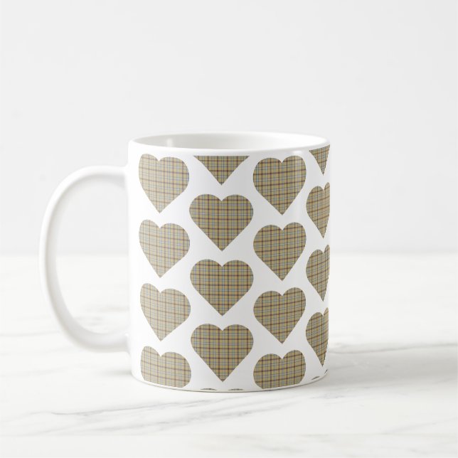 Taza De Café Heart Shaped Plaid Tan Blue White (Izquierda)