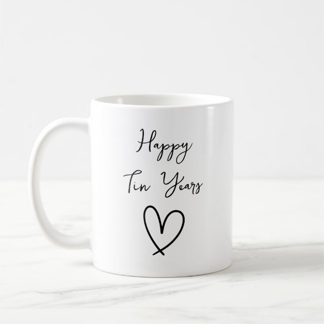 Taza De Café Heart Tin Year Anniversary Mug, Personalized 10th  (Izquierda)