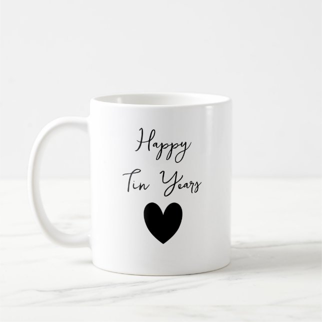 Taza De Café Heart Tin Year Anniversary Mug, Personalized 10th  (Izquierda)