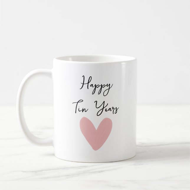 Taza De Café Heart Tin Year Anniversary Mug, Personalized 10th  (Izquierda)