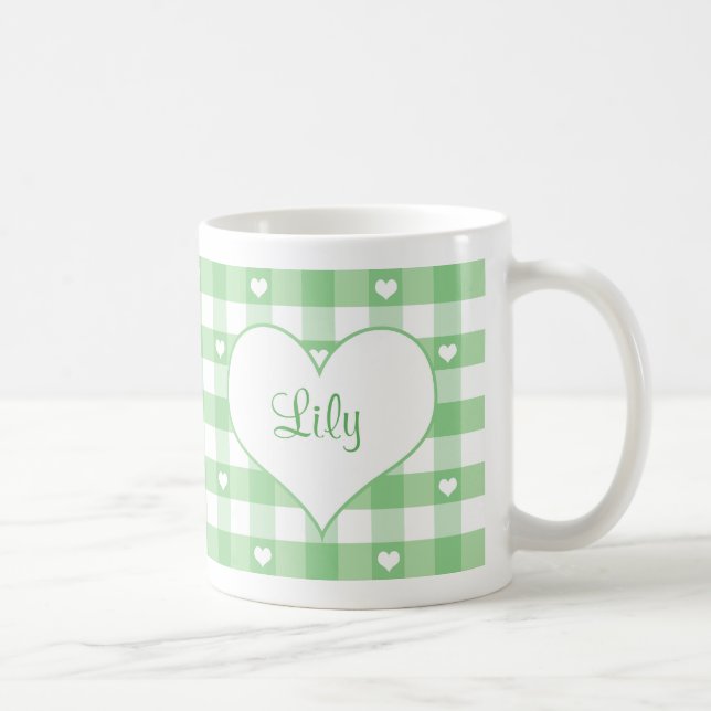 Taza De Café Hearts and Pastel Gingham Check (Derecha)