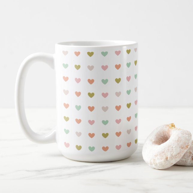 Taza De Café Hearts Polka Pattern, 15oz  (Con donut)