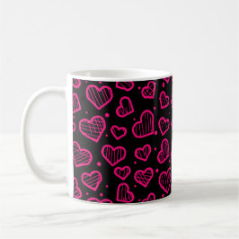 Taza De Café Hearts Seamless Pattern on Black Background