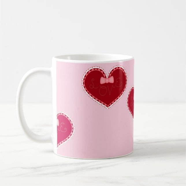 Taza De Café Hearts with lace on pink (Izquierda)